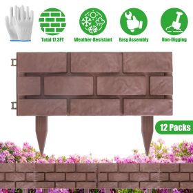 12PCS Stone Fence Edging Panels, Imitation Stone PP Garden Border with Rotatable Connectors
