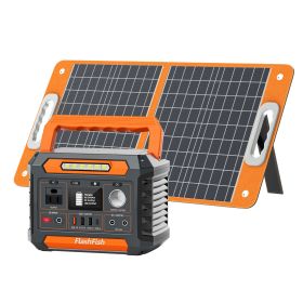 Portable Power Station 300W&Foldable Solar Panel, Li-Ion Battery Bank With AC/USB/DC Outputs
