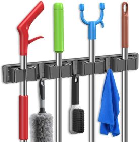 Broom Holder Wall Mount, Mop and Broom Hanger Wall Mount for Organizing and Storing Items in Household Kitchens, Gardens, Laundries (4 Racks & 3