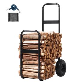Firewood Log Cart, 250 lbs Load Capacity, Outdoor and Indoor Wood Rack Storage Mover with Pneumatic Rubber Wheels, Heavy Duty Steel Dolly Hauler