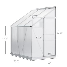 Outsunny 6' X 4' Aluminum Lean-to Greenhouse Polycarbonate Walk-in Garden Greenhouse With Adjustable Roof Vent, Rain Gutter And Sliding Door For (Option: Silver Clear)