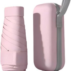 Mini Travel Sun Umbrella for Purse With Case,Small Compact UV Umbrella Protection Sun,Lightweight Portable Parasol Windproof for Women Men Kids (Color: Light Pink)