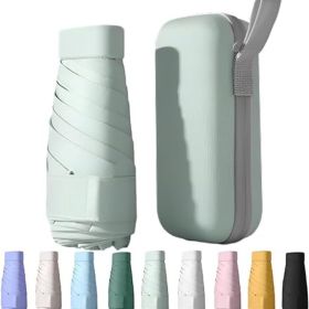Mini Travel Sun Umbrella for Purse With Case,Small Compact UV Umbrella Protection Sun,Lightweight Portable Parasol Windproof for Women Men Kids (Color: Light green)