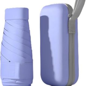 Mini Travel Sun Umbrella for Purse With Case,Small Compact UV Umbrella Protection Sun,Lightweight Portable Parasol Windproof for Women Men Kids (Color: Purple)