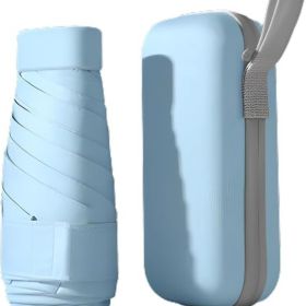 Mini Travel Sun Umbrella for Purse With Case,Small Compact UV Umbrella Protection Sun,Lightweight Portable Parasol Windproof for Women Men Kids (Color: Sky Blue)