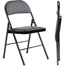 Folding Chair, Leather Padded Folding Chairs, Easy to Use and Store, Outdoor and Indoor, for Home, Office, Party, Comfy (Color: Black,/2-Pack)