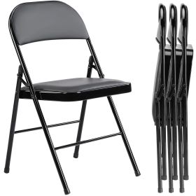 Folding Chair, Leather Padded Folding Chairs, Easy to Use and Store, Outdoor and Indoor, for Home, Office, Party, Comfy (Color: Black,/4-Pack)