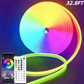 RGB Neon LED Strip Lights, 16.4Ft Led Neon Rope Lights with App Remote Control, Music Sync,Waterproof, Flexible DIY Lights Design for Bedroom, Li (size: 32.8FT)