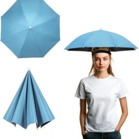 Umbrella Hat, Fishing Hat Hands Free Waterproof Adjustable Sun Rain Cap Hat with Elastic Band Fit for Fishing (Color: Sky Blue)