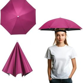 Umbrella Hat, Fishing Hat Hands Free Waterproof Adjustable Sun Rain Cap Hat with Elastic Band Fit for Fishing (Color: Rose Red)