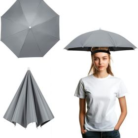 Umbrella Hat, Fishing Hat Hands Free Waterproof Adjustable Sun Rain Cap Hat with Elastic Band Fit for Fishing (Color: Gray)