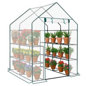 Mini Walk-in Greenhouse With PE Cover, 8-Shelf Indoor Outdoor Plant Gardening Green House For Garden Backyard, 56inch X 56inch X 77inch, White (Option: White)