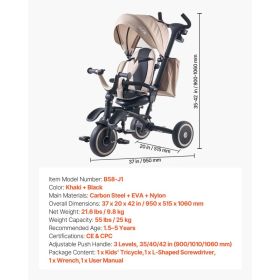 Toddler Tricycle & Stroller For 18 Months To 5 Year Old, 7-in-1 Kids Trike With Parent Push Handle, Canopy, Rotating Seat And Storage, Tricycle F (Option: Black)